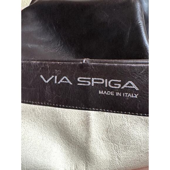 VTG Via Spiga Dk Brown Leather Square Toe 4" Heel Side Zip Tall Boots 7.5 - Picture 6 of 13